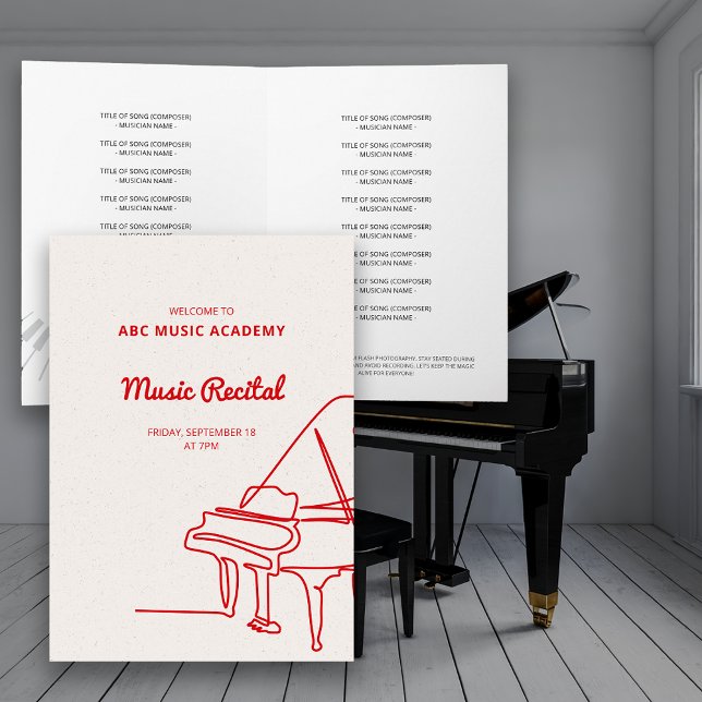 Line Grand Piano Music Skäl Inbjudan att delta i p (Line Grand Piano Music Recital Program Invitation)