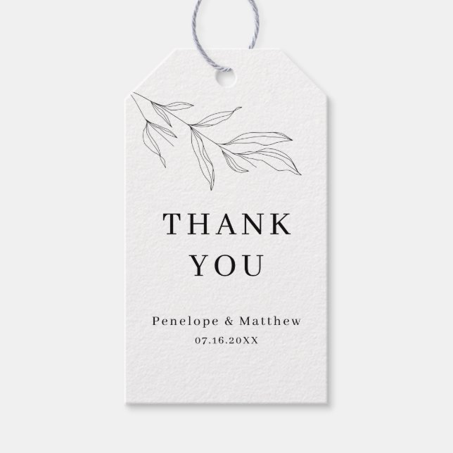 Line Teckning Foliage Löv Tack Märkre Presentetikett (Framsidan)