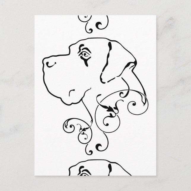 Line Teckning Great dane Head Vykort (Framsida)