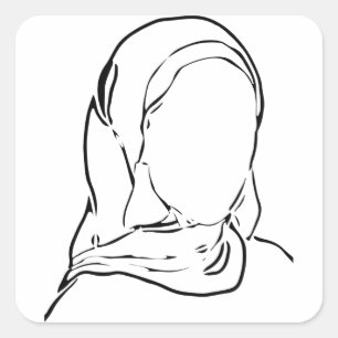 Line Teckning Muslim Girl Hijab Arab Woman Isolate Fyrkantigt Klistermärke