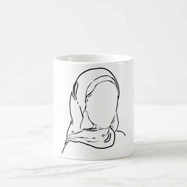 Line Teckning Muslim Girl Hijab Arab Woman Isolate Kaffemugg (Center)