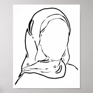 Line Teckning Muslim Girl Hijab Arab Woman Isolate Poster