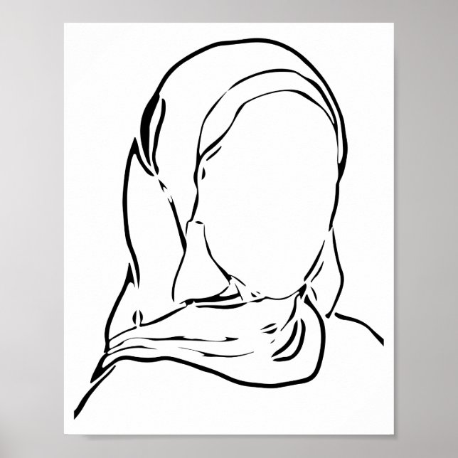 Line Teckning Muslim Girl Hijab Arab Woman Isolate Poster (Framsidan)
