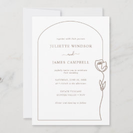 Line Teckning Ro Flower Bröllop Inbjudningar