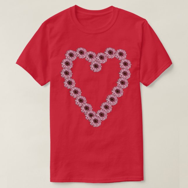 Line Teckning Rosa Daisy Gerbera Valentines day He T Shirt (Design framsida)