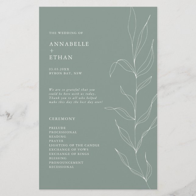 Line Teckning Sage Foliage Ceremony-programmet (Framsida)