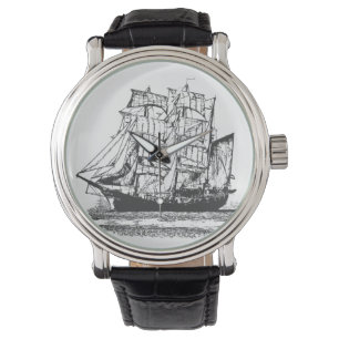 Line teckning Sailboat Windjammer Nautical Armbandsur