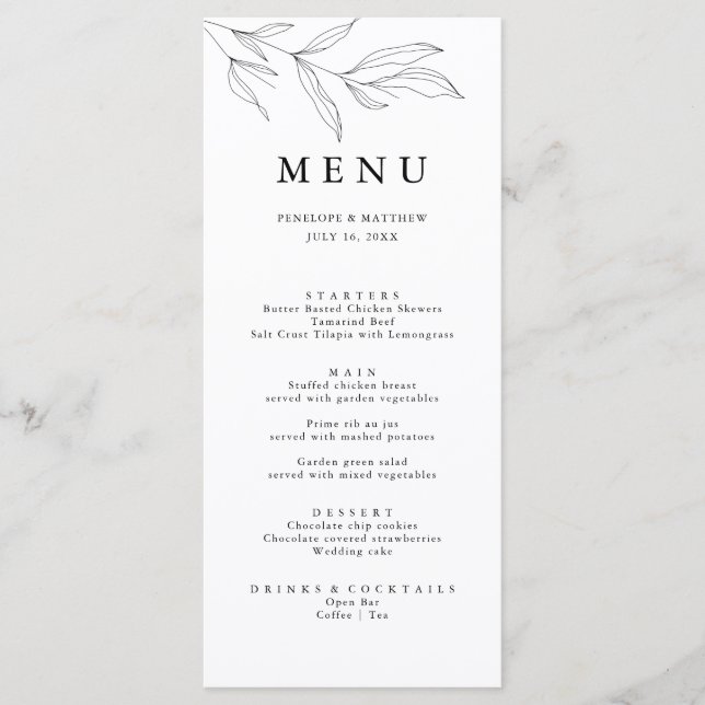 Line Teckning Sketch Foliage Löv Menu Meny (Framsida)