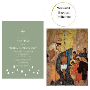 Line Teckning White Flowers Orthodox Baptism Inbjudningar