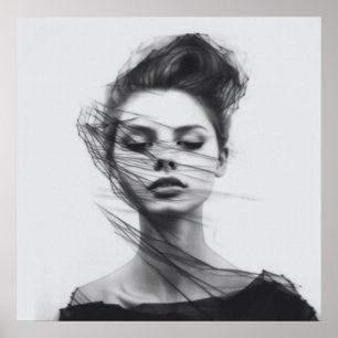Lineal Art Teckning Womans kropp Poster