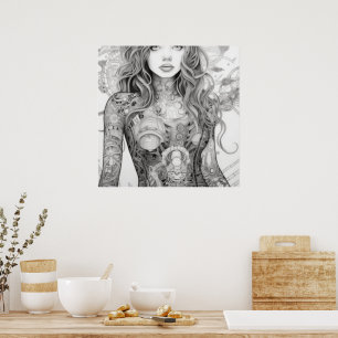 Lineal Art Teckning Womans kropp Poster