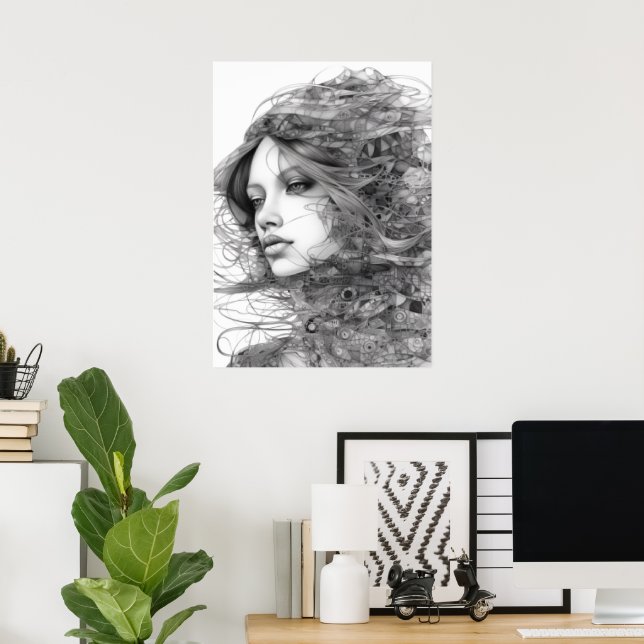 Lineal Art Teckning Womans kropp Poster (Hemmakontoret)