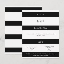Linear Chic Black And White Stripes Baby Invite Vykort