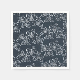 Linear Orchid | Chic Botanical Floral Dark Navy Pappersservett