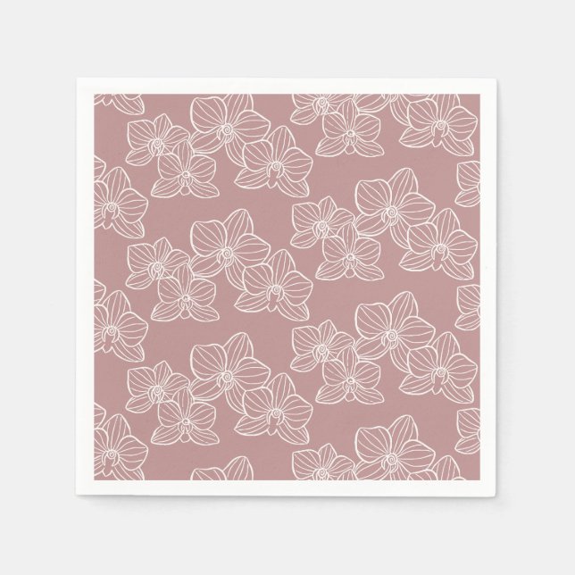 Linear Orchid | Chic Botanical Floral Dusty Pink Pappersservett (Framsidan)