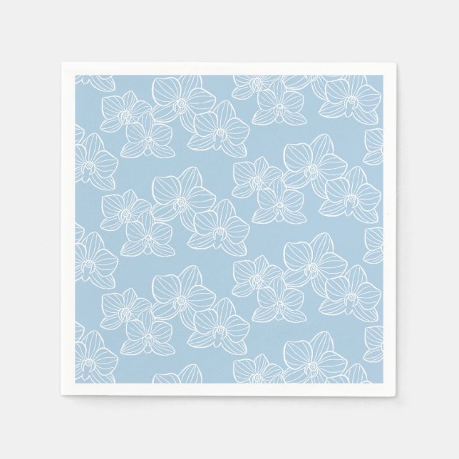 Linear Orchid | Chic Botanical Floral Sky Blue Pappersservett (Framsidan)
