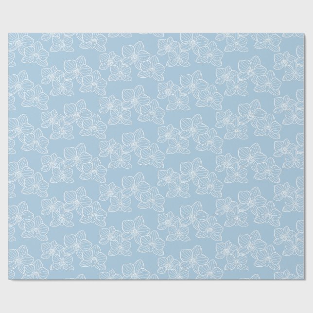 Linear Orchid | Elegant Floral Sky Blue Presentpapper (Platt)