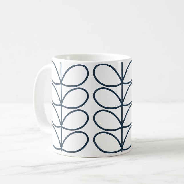 Linear Whale Blue Stem Mönster - Modern Retro Kaffemugg (Framsida vänster)