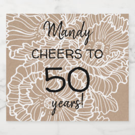 Lineart-blommor-poppies-födelsedag Ölflaska Etikett