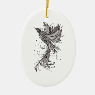Lineart Phoenix keramisk prydnad Julgransprydnad Keramik