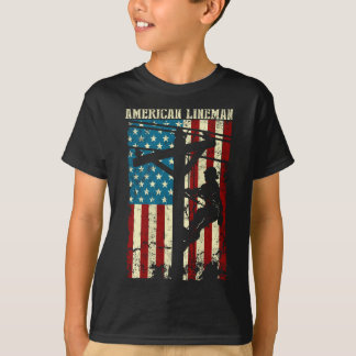 Lineman American flagga Electric Cable gift Patrio T Shirt