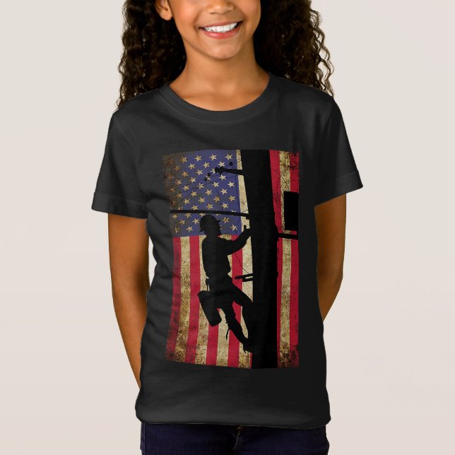 Lineman American Flagga Electric Cable Lineman Gif T Shirt (Framsida)