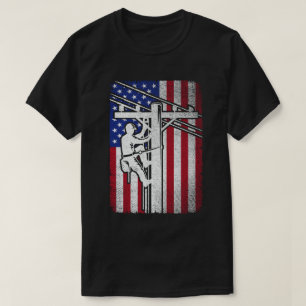 Lineman American Flagga Electric Cable Lineworkers T Shirt