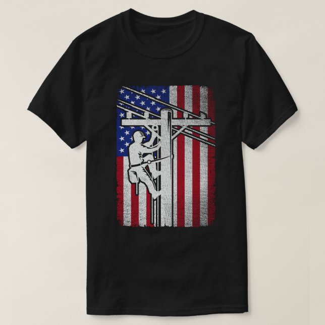 Lineman American Flagga Electric Cable Lineworkers T Shirt (Design framsida)