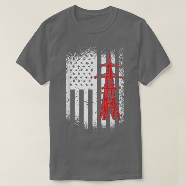 Lineman American Flagga Retro Electrician Labour D T Shirt (Design framsida)