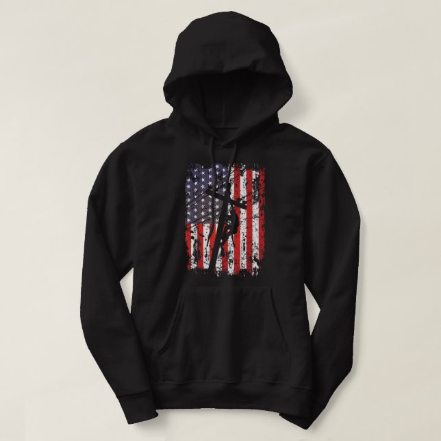 Lineman American Flagga USA Patriotic Lineman Gift Hoodie (Design framsida)