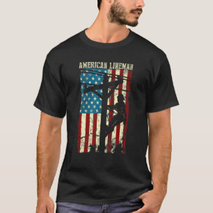 Lineman American USA flagga Electric Cable Patriot T Shirt
