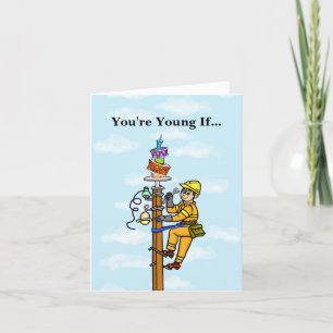 Lineman Birthday Card med födelsedagskaka på pole Kort