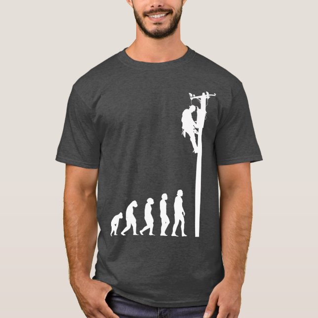 Lineman Evolution Funny Electric Cable Man Gift T Shirt (Framsida)