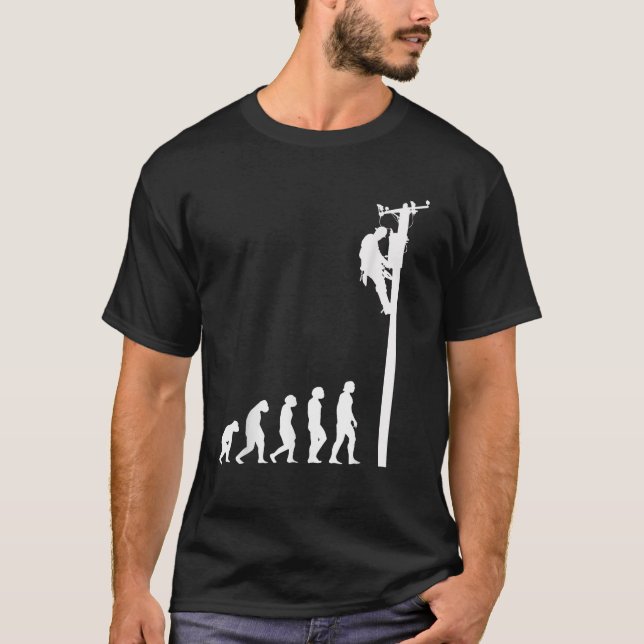 Lineman Evolution Rolig Elkabelförare Elektriker T Shirt (Framsida)