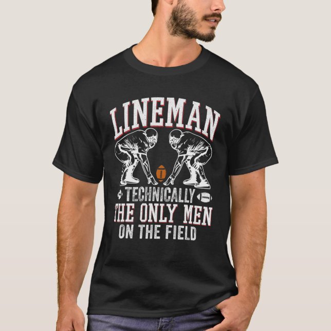 Lineman-grafisk fotbollsapparat den enda Manarna p T Shirt (Framsida)
