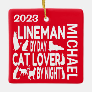 Lineman Kärlek Cats ANPASSNINGSBAR Julgransprydnad Keramik