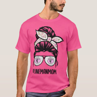 Lineman mamma Life messy bun hair glasys Cute Line T Shirt