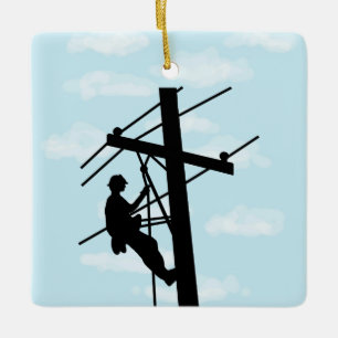 Lineman på Personligen Pole Silhouette Ornament