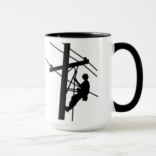 Lineman på Pole Black Silhouette Mugg