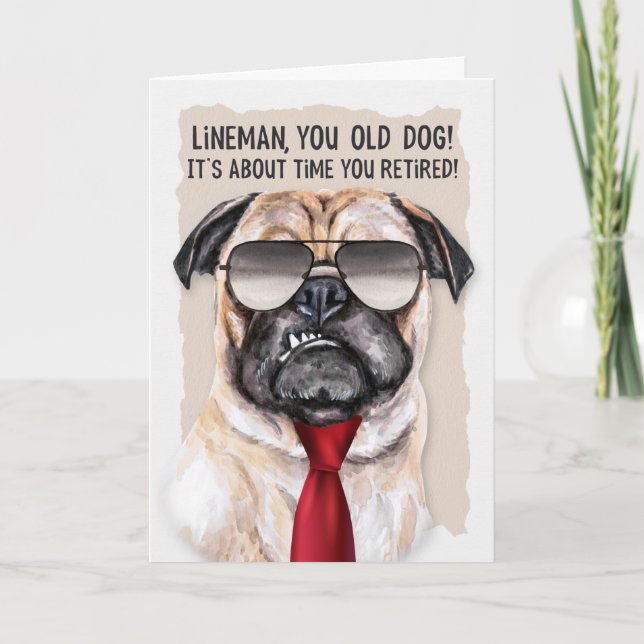 Lineman Pension Funny Pug Hund Red Necktie Kort (Framsida)