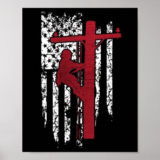 Lineman Shirts - American Lineman Flagga Lineman Poster (Framsidan)