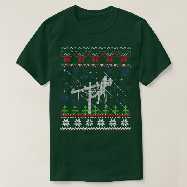 Lineman Ugly Christmas Sweater Gifts For Women Men T Shirt (Design framsida)