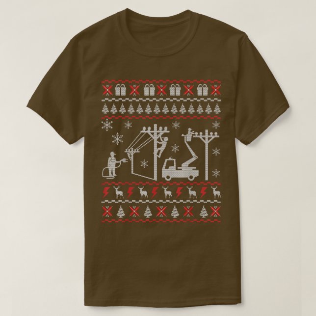 Lineman Ugly Christmas Sweater Gifts For Women Men T Shirt (Design framsida)