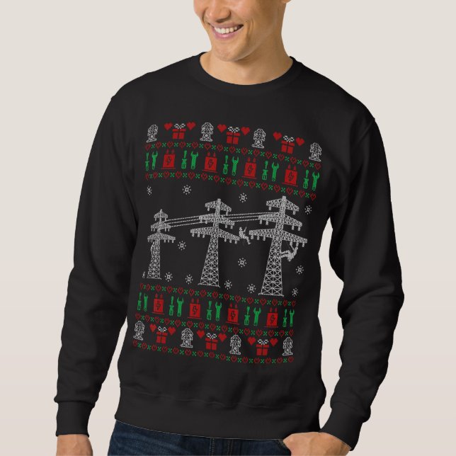 Lineman Ugly jul Sweater for Electrician Lång Ärmad Tröja (Framsida)