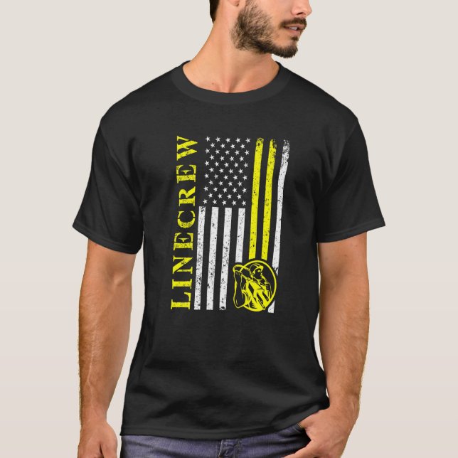 Lineman USA flagga American Electrician Ingenjör C T Shirt (Framsida)