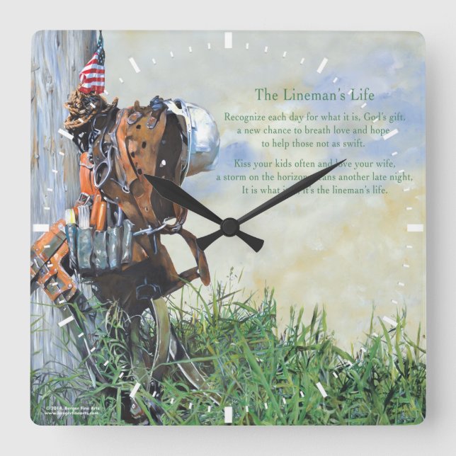 Lineman's Life Wall Clock Fyrkantig Klocka (Framsida)
