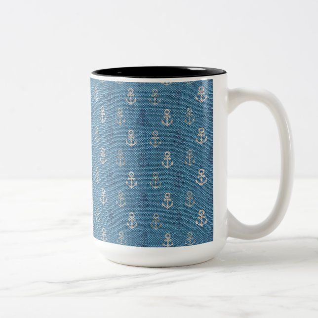 Linen Anchors på Blue Två-Tonad Mugg (Höger)