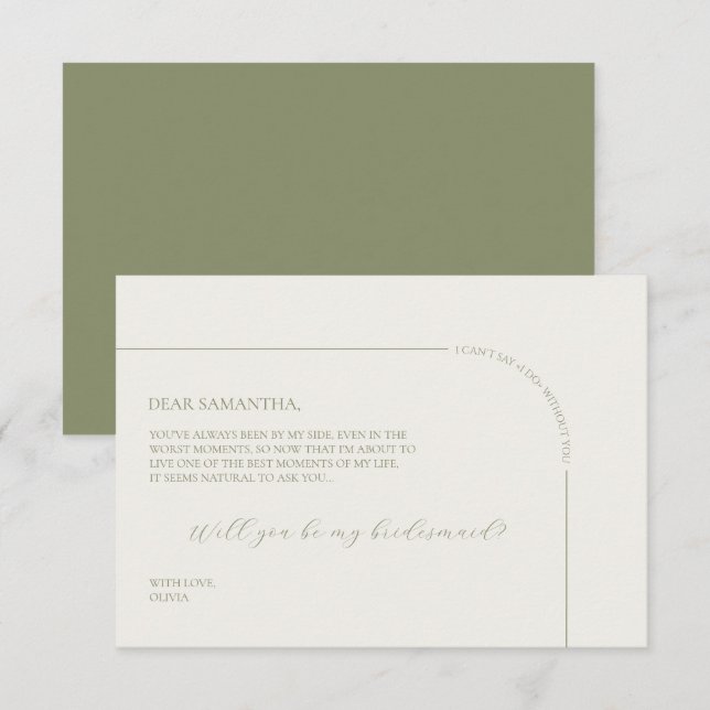 Linen Arch Minimalist Bridesmaid Proposal Card Meddelande (Fram/baksida)