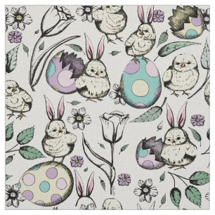 Linen Baby Chick, Bunny Öron, Flowers & Eggs Tyg