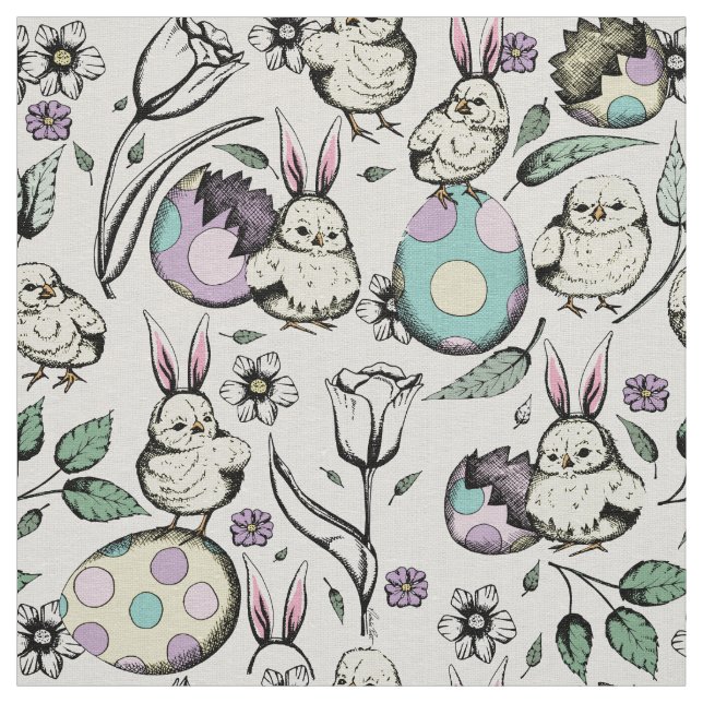 Linen Baby Chick, Bunny Öron, Flowers & Eggs Tyg (Prov)